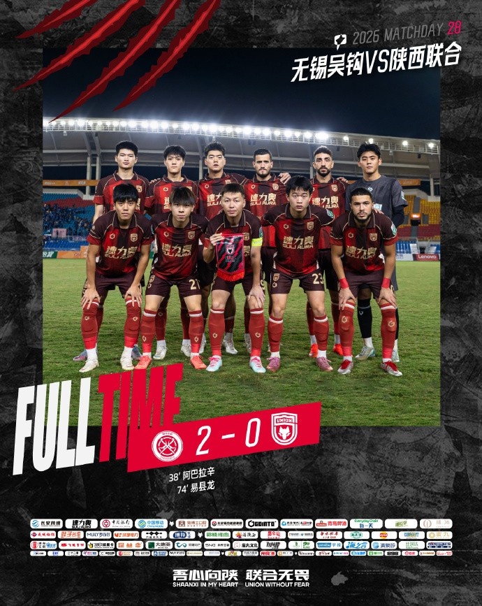 FULL TIME 🔺中甲第28轮 陕西联合客场0:2不敌无锡吴钩 FULL TIME 🔺中甲第28轮 陕西联合客场0:2不敌无锡吴钩